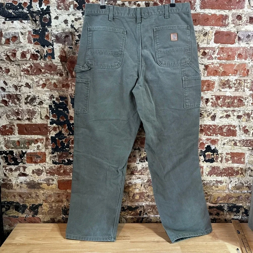 Carhartt B11 MOS Green Washed Duck Canvas Carpenter Workwear Pants Mens 36x32